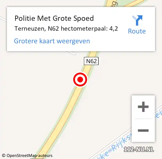 Locatie op kaart van de 112 melding: Politie Met Grote Spoed Naar Terneuzen, N62 hectometerpaal: 4,2 op 31 mei 2022 19:01