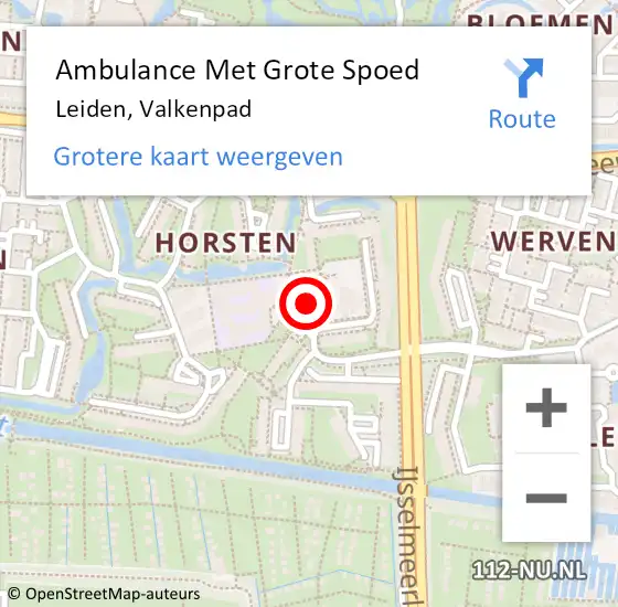 Locatie op kaart van de 112 melding: Ambulance Met Grote Spoed Naar Leiden, Valkenpad op 31 mei 2022 19:15