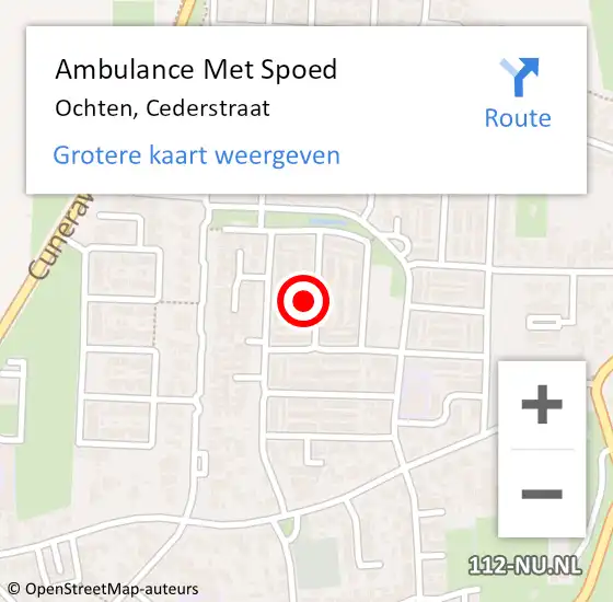 Locatie op kaart van de 112 melding: Ambulance Met Spoed Naar Ochten, Cederstraat op 31 mei 2022 19:34