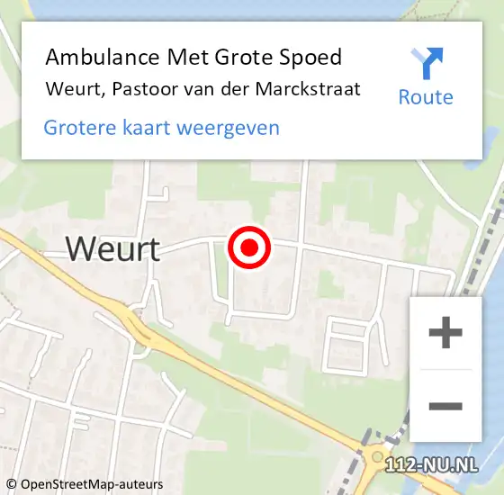 Locatie op kaart van de 112 melding: Ambulance Met Grote Spoed Naar Weurt, Pastoor van der Marckstraat op 31 mei 2022 19:52