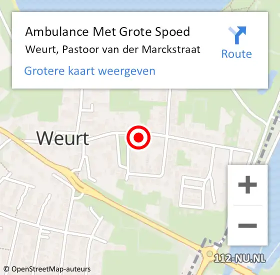 Locatie op kaart van de 112 melding: Ambulance Met Grote Spoed Naar Weurt, Pastoor van der Marckstraat op 31 mei 2022 19:54