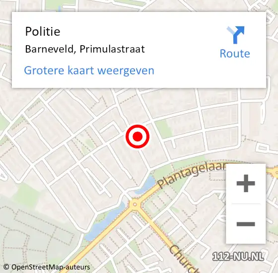 Locatie op kaart van de 112 melding: Politie Barneveld, Primulastraat op 31 mei 2022 20:21