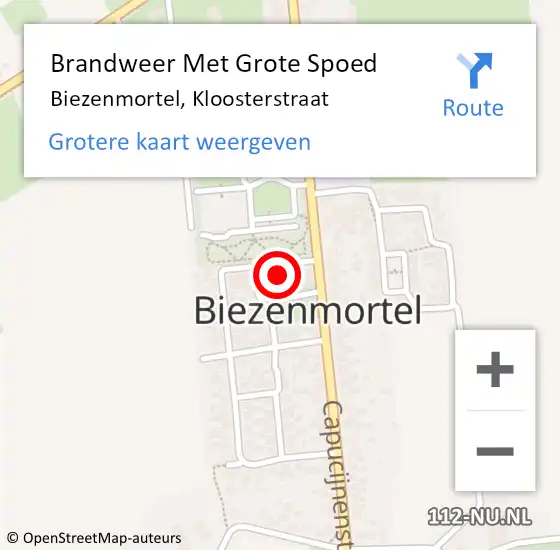 Locatie op kaart van de 112 melding: Brandweer Met Grote Spoed Naar Biezenmortel, Kloosterstraat op 31 mei 2022 20:35