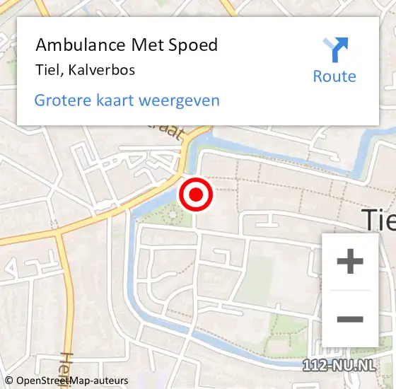 Locatie op kaart van de 112 melding: Ambulance Met Spoed Naar Tiel, Kalverbos op 31 mei 2022 20:58