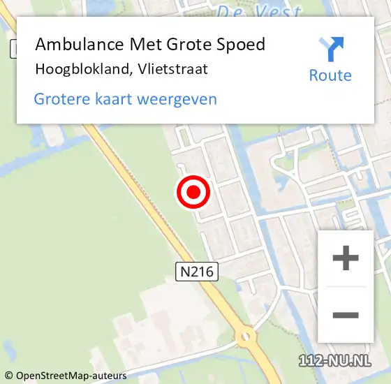 Locatie op kaart van de 112 melding: Ambulance Met Grote Spoed Naar Hoogblokland, Vlietstraat op 31 mei 2022 21:02