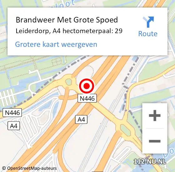 Locatie op kaart van de 112 melding: Brandweer Met Grote Spoed Naar Leiderdorp, A4 hectometerpaal: 29 op 31 mei 2022 21:23