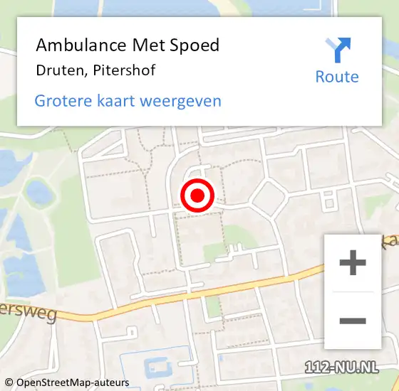 Locatie op kaart van de 112 melding: Ambulance Met Spoed Naar Druten, Pitershof op 31 mei 2022 21:39