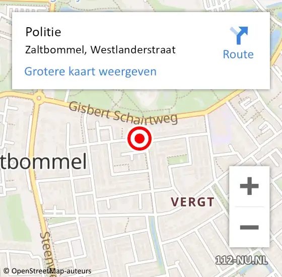 Locatie op kaart van de 112 melding: Politie Zaltbommel, Westlanderstraat op 31 mei 2022 22:34