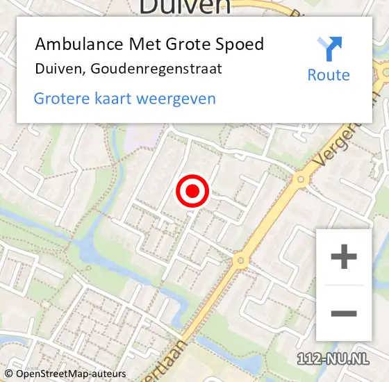 Locatie op kaart van de 112 melding: Ambulance Met Grote Spoed Naar Duiven, Goudenregenstraat op 31 mei 2022 23:18