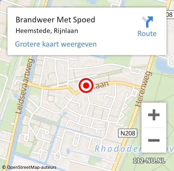 Locatie op kaart van de 112 melding: Brandweer Met Spoed Naar Heemstede, Rijnlaan op 31 mei 2022 23:55