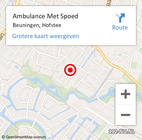 Locatie op kaart van de 112 melding: Ambulance Met Spoed Naar Beuningen, Hofstee op 1 juni 2022 00:11