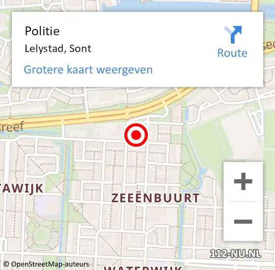 Locatie op kaart van de 112 melding: Politie Lelystad, Sont op 1 juni 2022 00:12