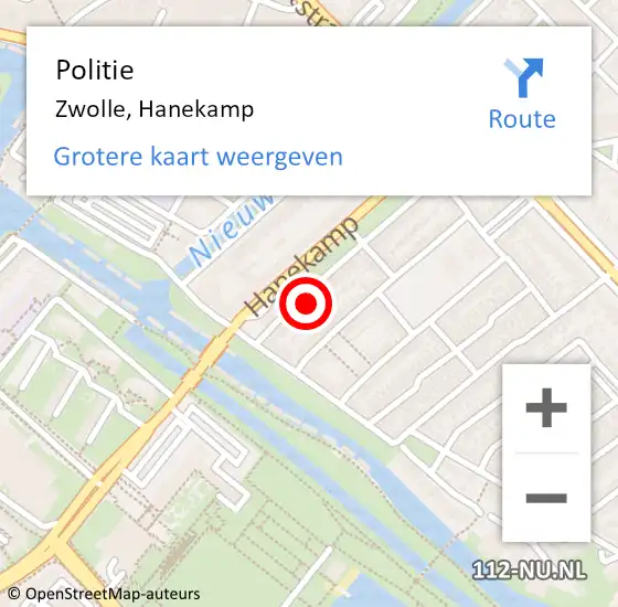 Locatie op kaart van de 112 melding: Politie Zwolle, Hanekamp op 1 juni 2022 01:07