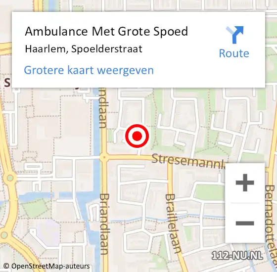 Locatie op kaart van de 112 melding: Ambulance Met Grote Spoed Naar Haarlem, Spoelderstraat op 1 juni 2022 02:37