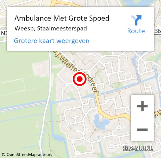 Locatie op kaart van de 112 melding: Ambulance Met Grote Spoed Naar Weesp, Staalmeesterspad op 1 juni 2022 04:13