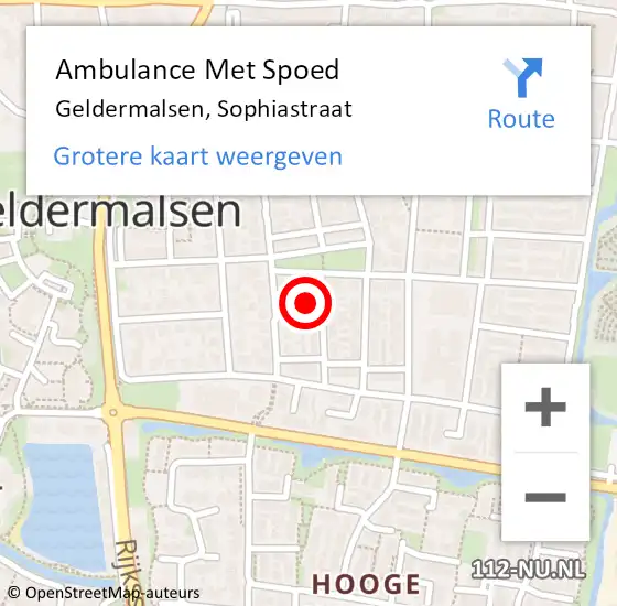 Locatie op kaart van de 112 melding: Ambulance Met Spoed Naar Geldermalsen, Sophiastraat op 1 juni 2022 05:09