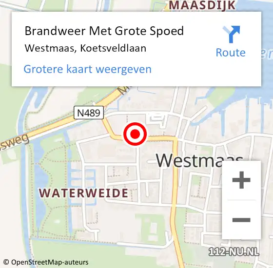 Locatie op kaart van de 112 melding: Brandweer Met Grote Spoed Naar Westmaas, Koetsveldlaan op 18 juli 2014 21:20