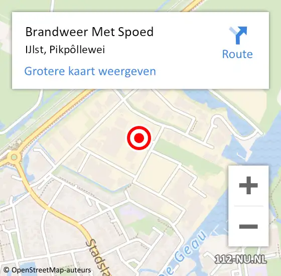 Locatie op kaart van de 112 melding: Brandweer Met Spoed Naar IJlst, Pikpôllewei op 1 juni 2022 06:06