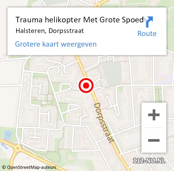 Locatie op kaart van de 112 melding: Trauma helikopter Met Grote Spoed Naar Halsteren, Dorpsstraat op 1 juni 2022 07:50
