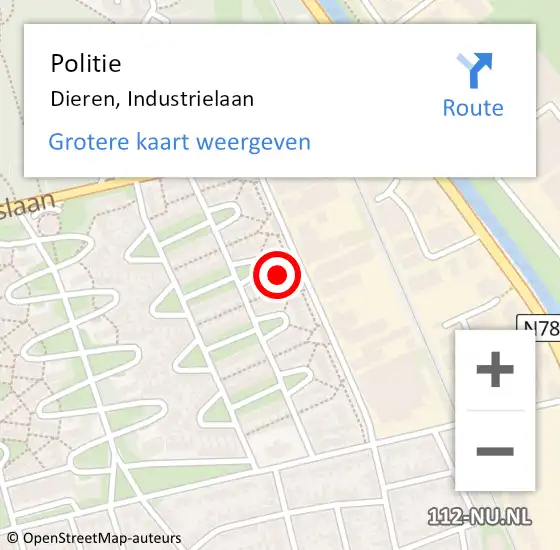 Locatie op kaart van de 112 melding: Politie Dieren, Industrielaan op 1 juni 2022 08:01