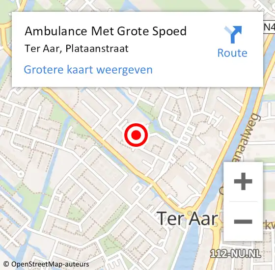 Locatie op kaart van de 112 melding: Ambulance Met Grote Spoed Naar Ter Aar, Plataanstraat op 1 juni 2022 08:12