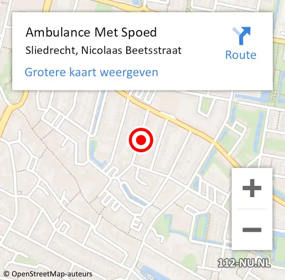 Locatie op kaart van de 112 melding: Ambulance Met Spoed Naar Sliedrecht, Nicolaas Beetsstraat op 1 juni 2022 08:43