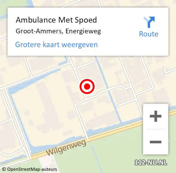Locatie op kaart van de 112 melding: Ambulance Met Spoed Naar Groot-Ammers, Energieweg op 1 juni 2022 09:13