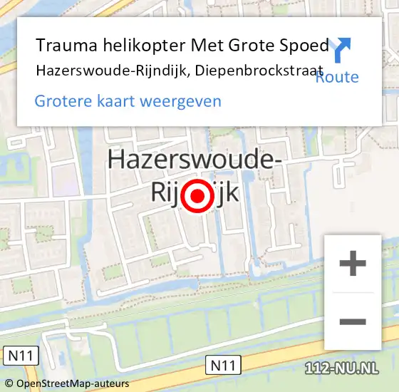 Locatie op kaart van de 112 melding: Trauma helikopter Met Grote Spoed Naar Hazerswoude-Rijndijk, Diepenbrockstraat op 1 juni 2022 09:22