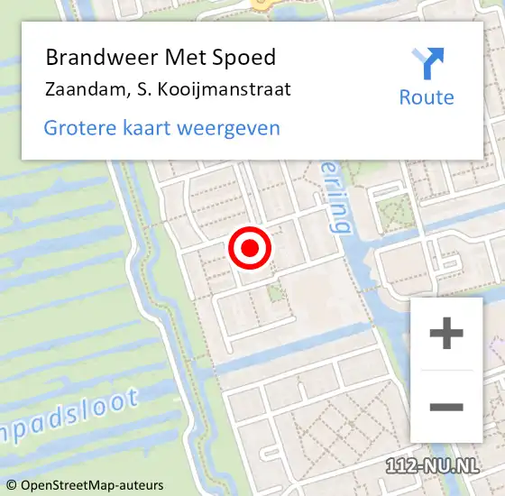 Locatie op kaart van de 112 melding: Brandweer Met Spoed Naar Zaandam, S. Kooijmanstraat op 1 juni 2022 09:23