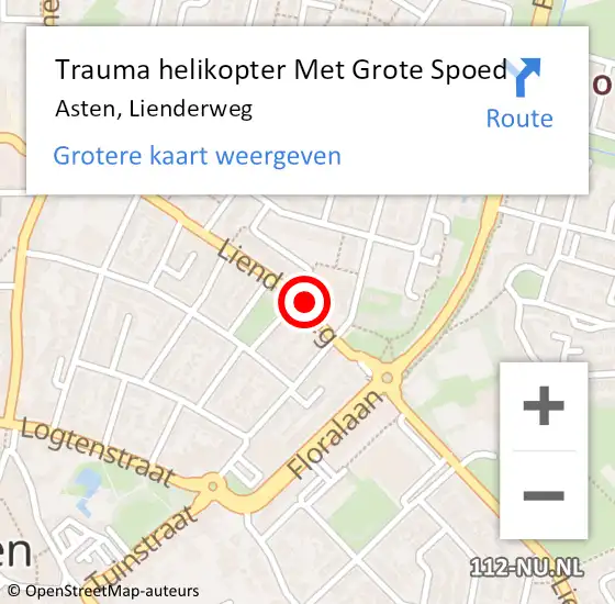 Locatie op kaart van de 112 melding: Trauma helikopter Met Grote Spoed Naar Asten, Lienderweg op 1 juni 2022 09:26