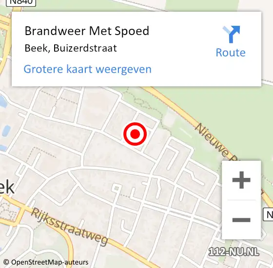 Locatie op kaart van de 112 melding: Brandweer Met Spoed Naar Beek, Buizerdstraat op 1 juni 2022 09:32