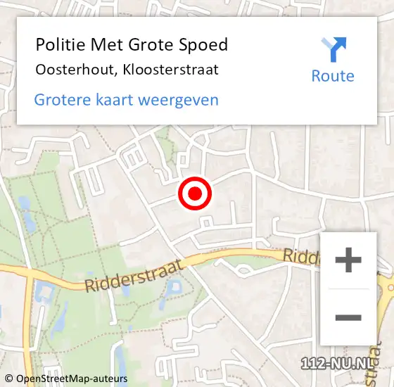 Locatie op kaart van de 112 melding: Politie Met Grote Spoed Naar Oosterhout, Kloosterstraat op 1 juni 2022 09:49