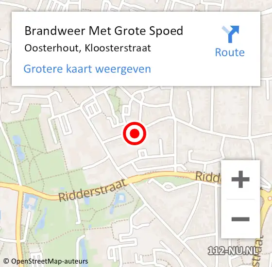 Locatie op kaart van de 112 melding: Brandweer Met Grote Spoed Naar Oosterhout, Kloosterstraat op 1 juni 2022 09:49