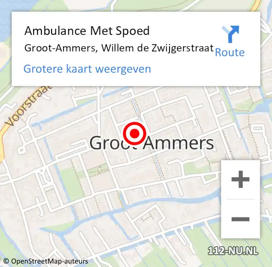 Locatie op kaart van de 112 melding: Ambulance Met Spoed Naar Groot-Ammers, Willem de Zwijgerstraat op 1 juni 2022 10:13