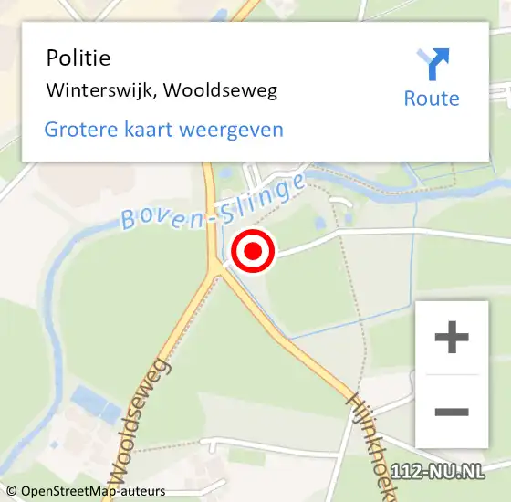 Locatie op kaart van de 112 melding: Politie Winterswijk, Wooldseweg op 1 juni 2022 10:27