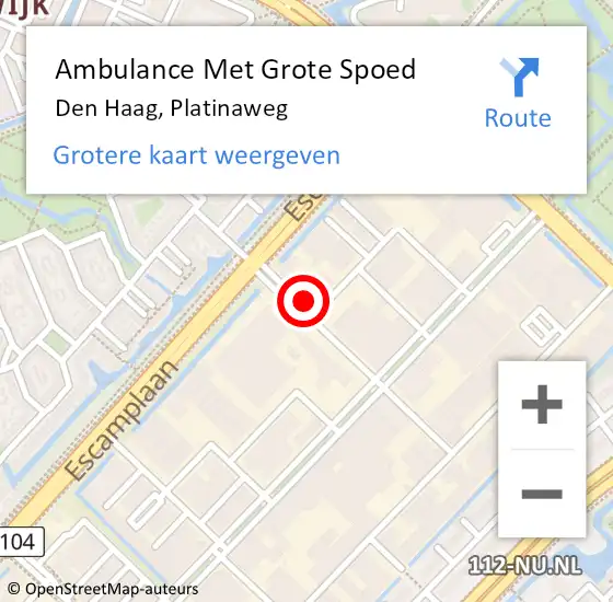 Locatie op kaart van de 112 melding: Ambulance Met Grote Spoed Naar Den Haag, Platinaweg op 1 juni 2022 10:35