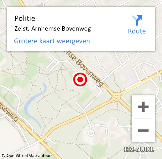 Locatie op kaart van de 112 melding: Politie Zeist, Arnhemse Bovenweg op 1 juni 2022 10:55