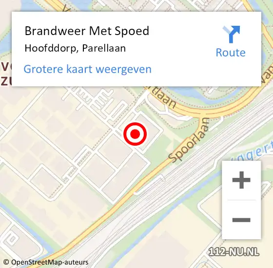 Locatie op kaart van de 112 melding: Brandweer Met Spoed Naar Hoofddorp, Parellaan op 1 juni 2022 11:05