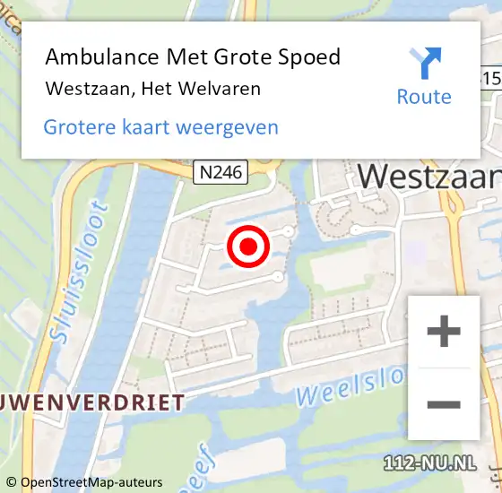 Locatie op kaart van de 112 melding: Ambulance Met Grote Spoed Naar Westzaan, Het Welvaren op 1 juni 2022 11:16