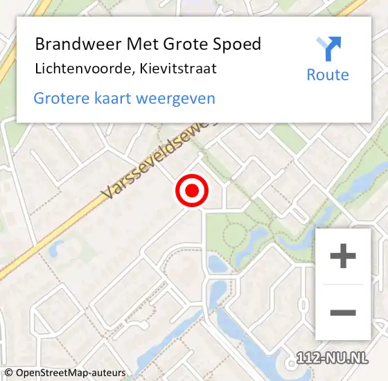 Locatie op kaart van de 112 melding: Brandweer Met Grote Spoed Naar Lichtenvoorde, Kievitstraat op 1 juni 2022 11:26