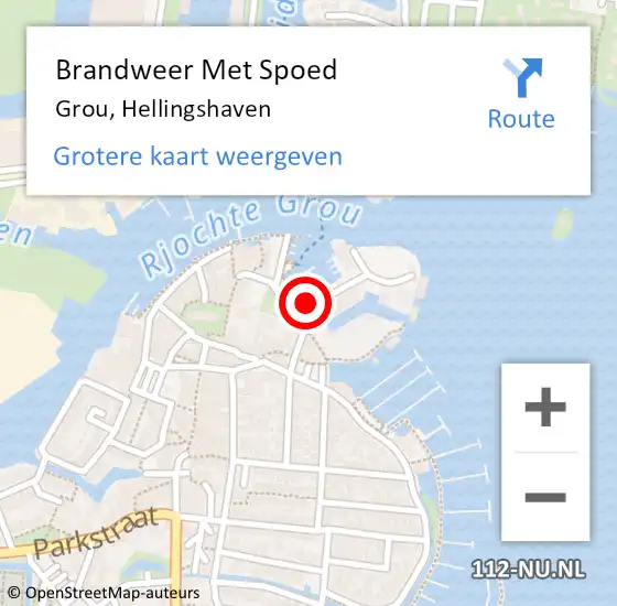 Locatie op kaart van de 112 melding: Brandweer Met Spoed Naar Grou, Hellingshaven op 18 juli 2014 21:52