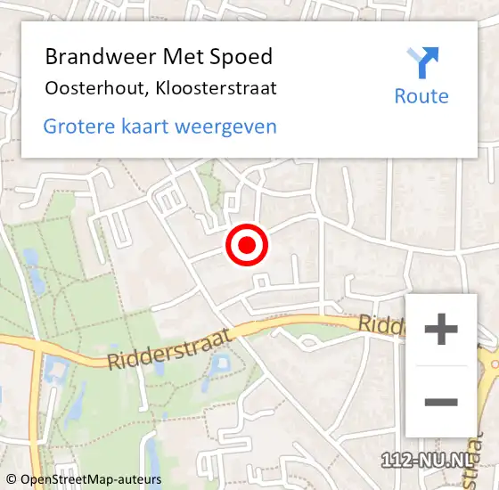 Locatie op kaart van de 112 melding: Brandweer Met Spoed Naar Oosterhout, Kloosterstraat op 1 juni 2022 11:43