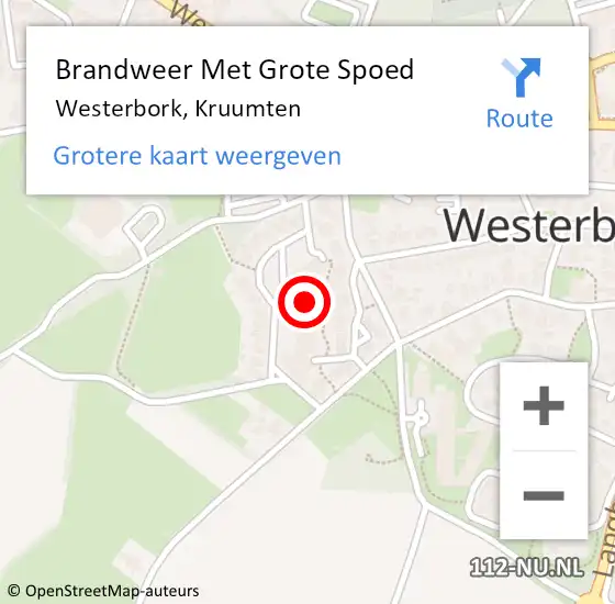 Locatie op kaart van de 112 melding: Brandweer Met Grote Spoed Naar Westerbork, Kruumten op 1 juni 2022 11:47