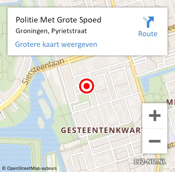 Locatie op kaart van de 112 melding: Politie Met Grote Spoed Naar Groningen, Pyrietstraat op 1 juni 2022 11:49