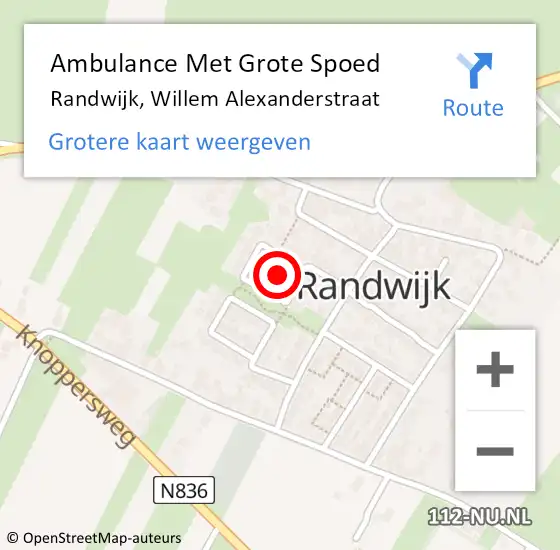 Locatie op kaart van de 112 melding: Ambulance Met Grote Spoed Naar Randwijk, Willem Alexanderstraat op 1 juni 2022 11:53