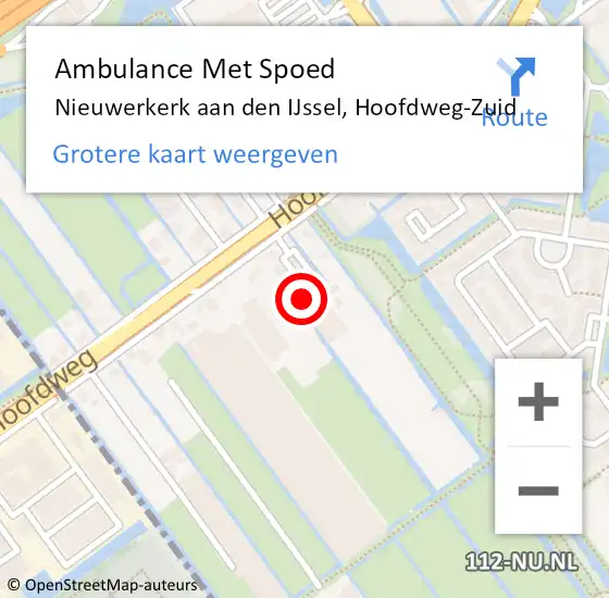 Locatie op kaart van de 112 melding: Ambulance Met Spoed Naar Nieuwerkerk aan den IJssel, Hoofdweg-Zuid op 1 juni 2022 12:00