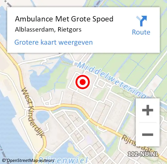 Locatie op kaart van de 112 melding: Ambulance Met Grote Spoed Naar Alblasserdam, Rietgors op 1 juni 2022 12:01