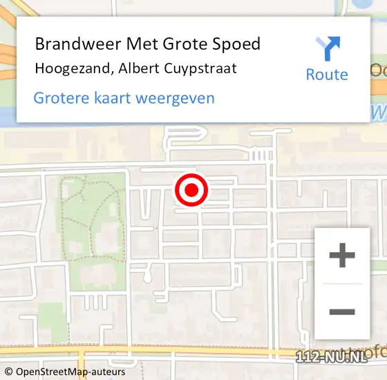 Locatie op kaart van de 112 melding: Brandweer Met Grote Spoed Naar Hoogezand, Albert Cuypstraat op 1 juni 2022 12:02