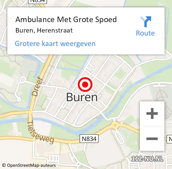 Locatie op kaart van de 112 melding: Ambulance Met Grote Spoed Naar Buren, Herenstraat op 1 juni 2022 12:15