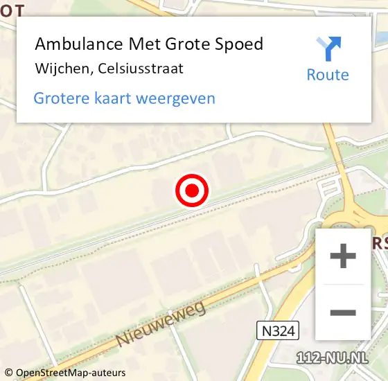 Locatie op kaart van de 112 melding: Ambulance Met Grote Spoed Naar Wijchen, Celsiusstraat op 1 juni 2022 13:20